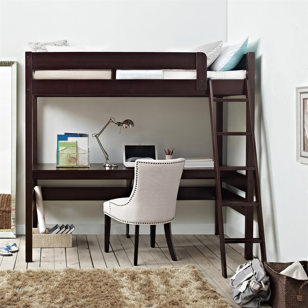 Harlan Twin Size Loft Bed with Desk and Ladder - Espresso