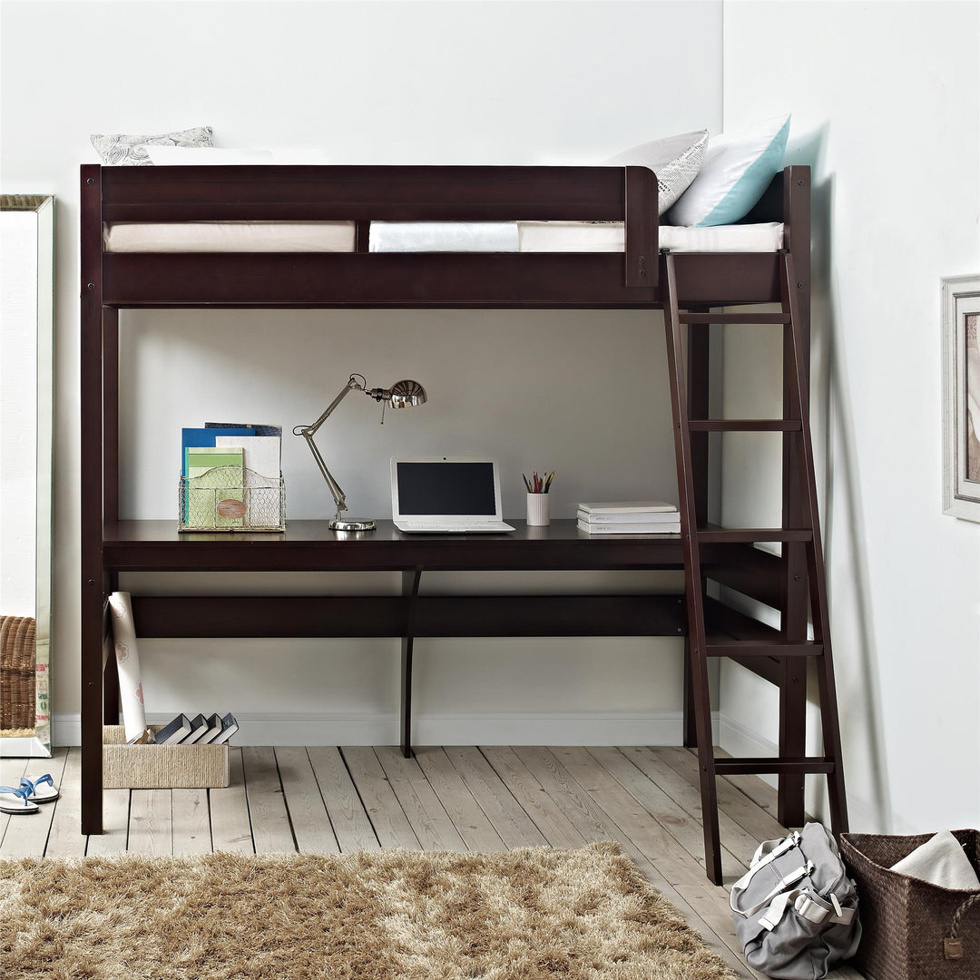 Harlan Twin Size Loft Bed with Desk and Ladder - Espresso