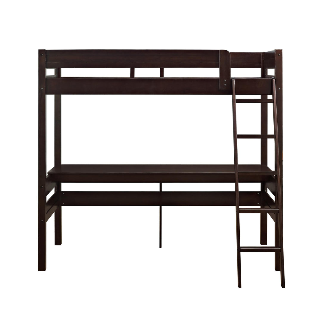 Harlan Twin Size Loft Bed with Desk and Ladder - Espresso