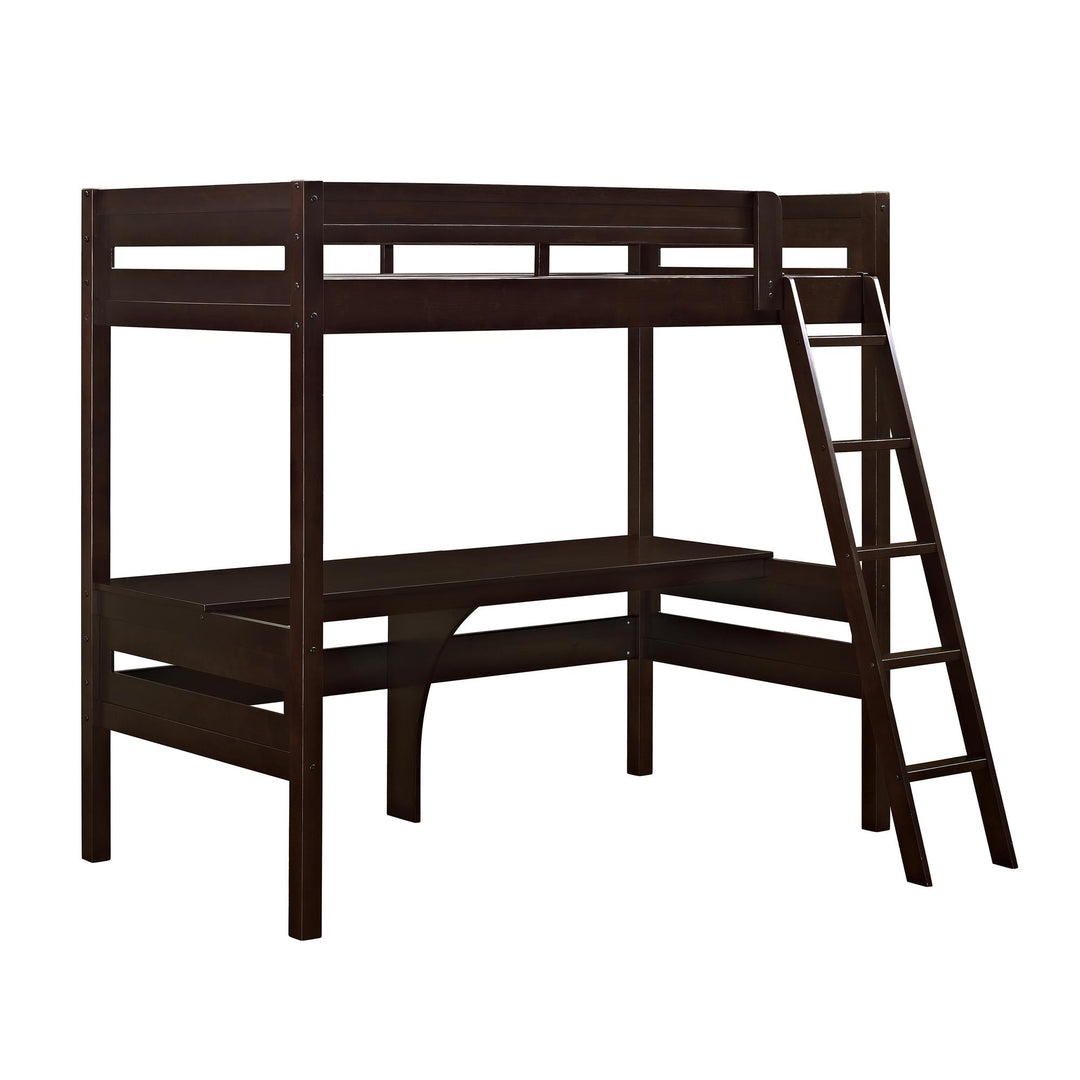 Harlan Twin Size Loft Bed with Desk and Ladder - Espresso