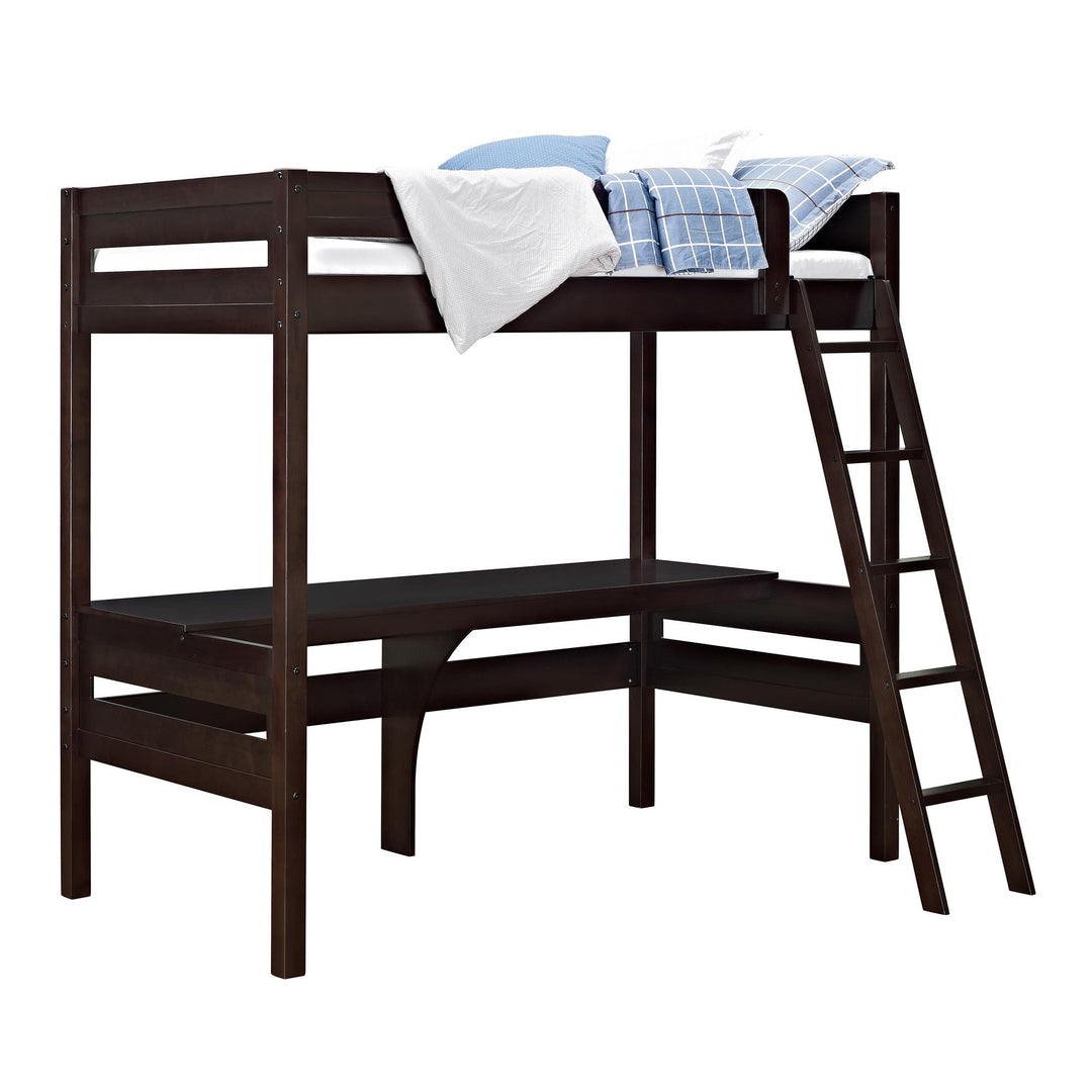 Harlan Twin Size Loft Bed with Desk and Ladder - Espresso