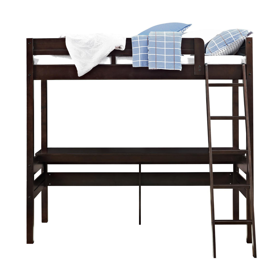 Harlan Twin Size Loft Bed with Desk and Ladder - Espresso