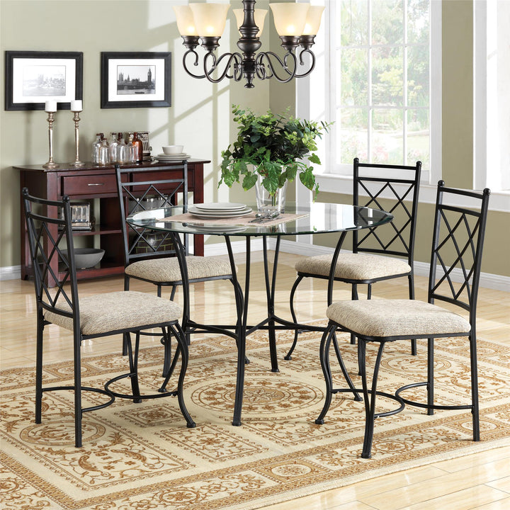 Traditional Glass Top Metal 5-Piece Dinette - Black / Beige