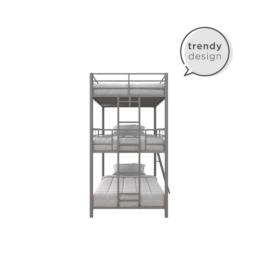 Everleigh Metal Triple Bunk Bed with Metal Slats and 2 Integrated Ladders - Silver - Twin-Over-Twin