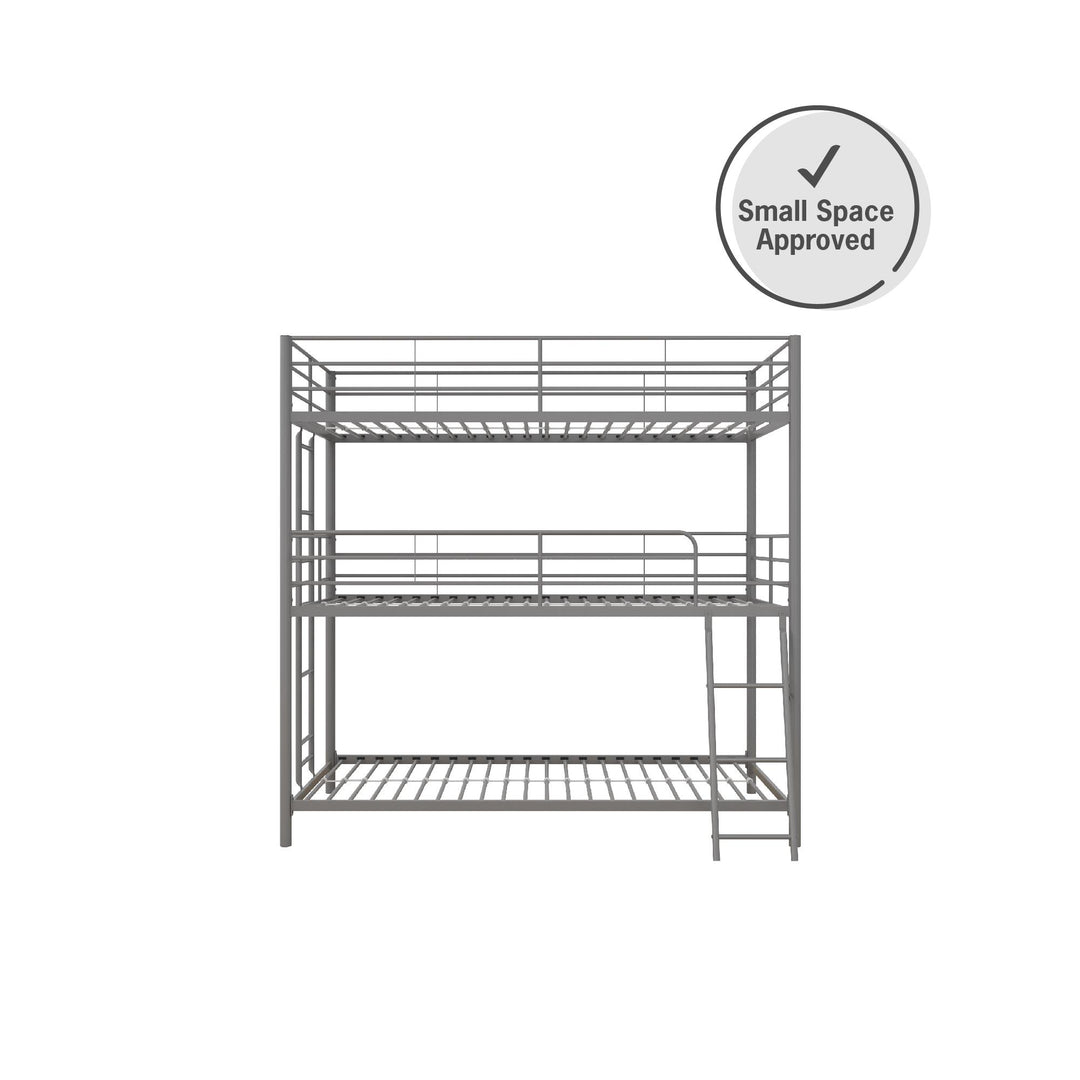 Everleigh Metal Triple Bunk Bed with Metal Slats and 2 Integrated Ladders - Silver - Twin-Over-Twin