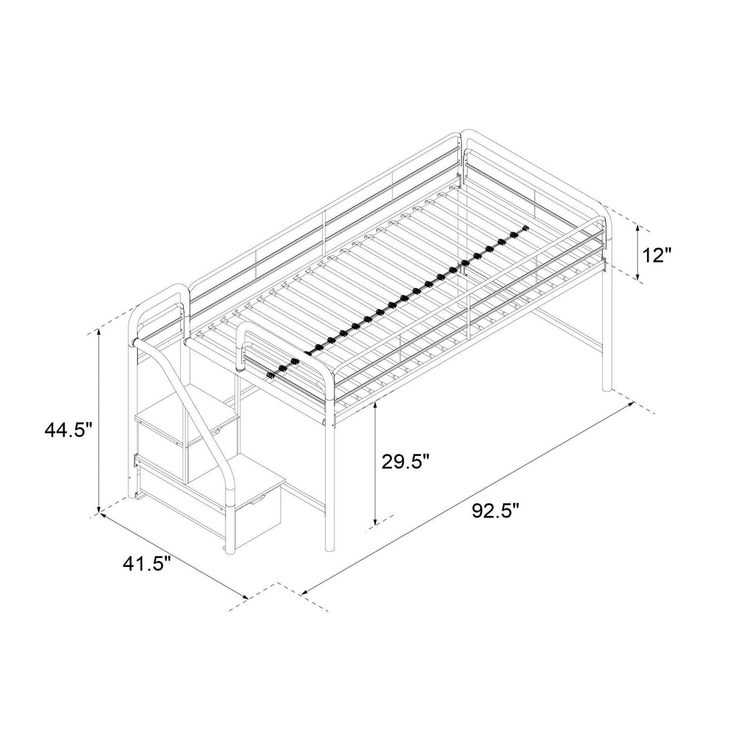 San Junior Low-Height Twin Loft Bed with Storage Steps - White - Twin