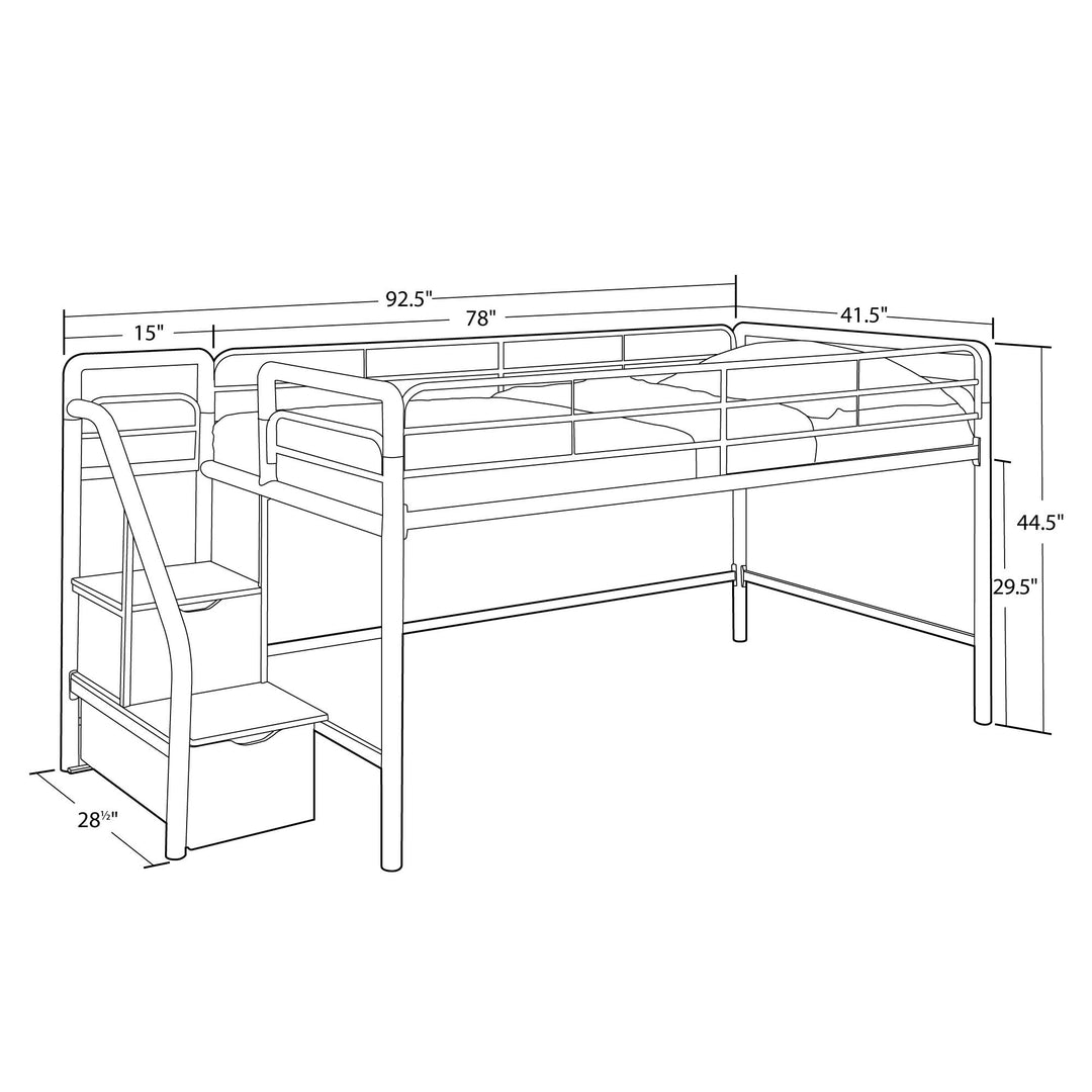 San Junior Low-Height Twin Loft Bed with Storage Steps - Black - Twin