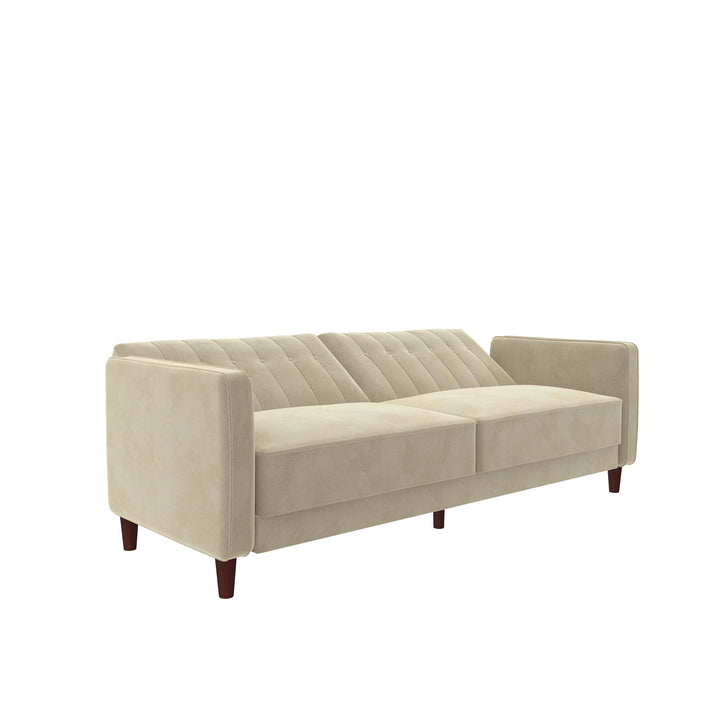 Pin Tufted Transitional Futon with Vertical Stitching and Button Tufting - Tan