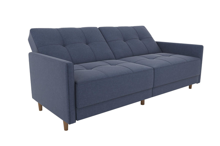 Andora Tufted Upholstered Coil Futon with Wooden Legs - Navy