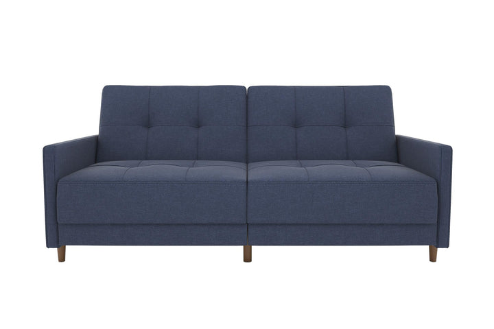 Andora Tufted Upholstered Coil Futon with Wooden Legs - Navy