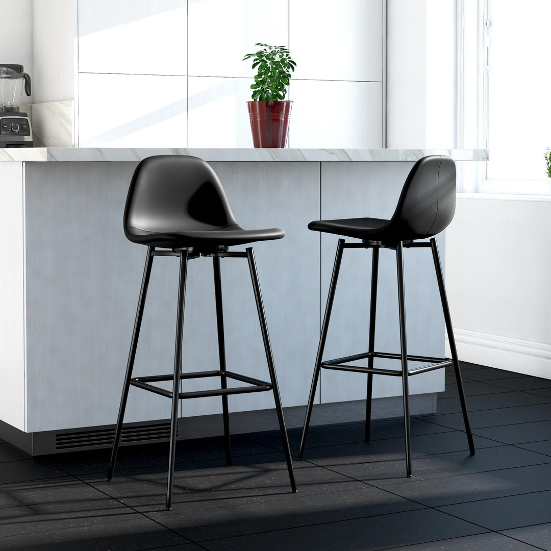 Brandon Upholstered Mid Century Modern Kitchen Bar Stool with Metal Legs - Black