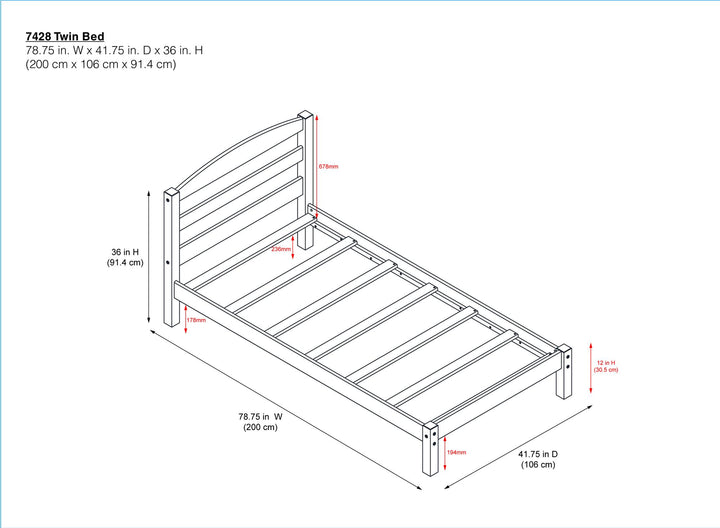 Brycen Kids Twin Size Wood Platform Bed Frame - Gray - Twin