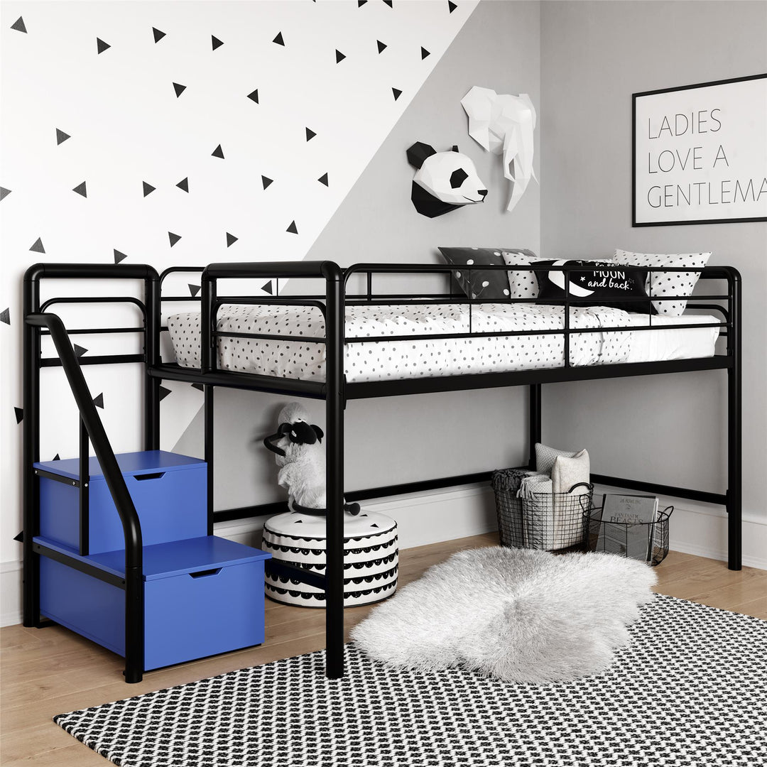 San Junior Low-Height Twin Loft Bed with Storage Steps - Black - Twin