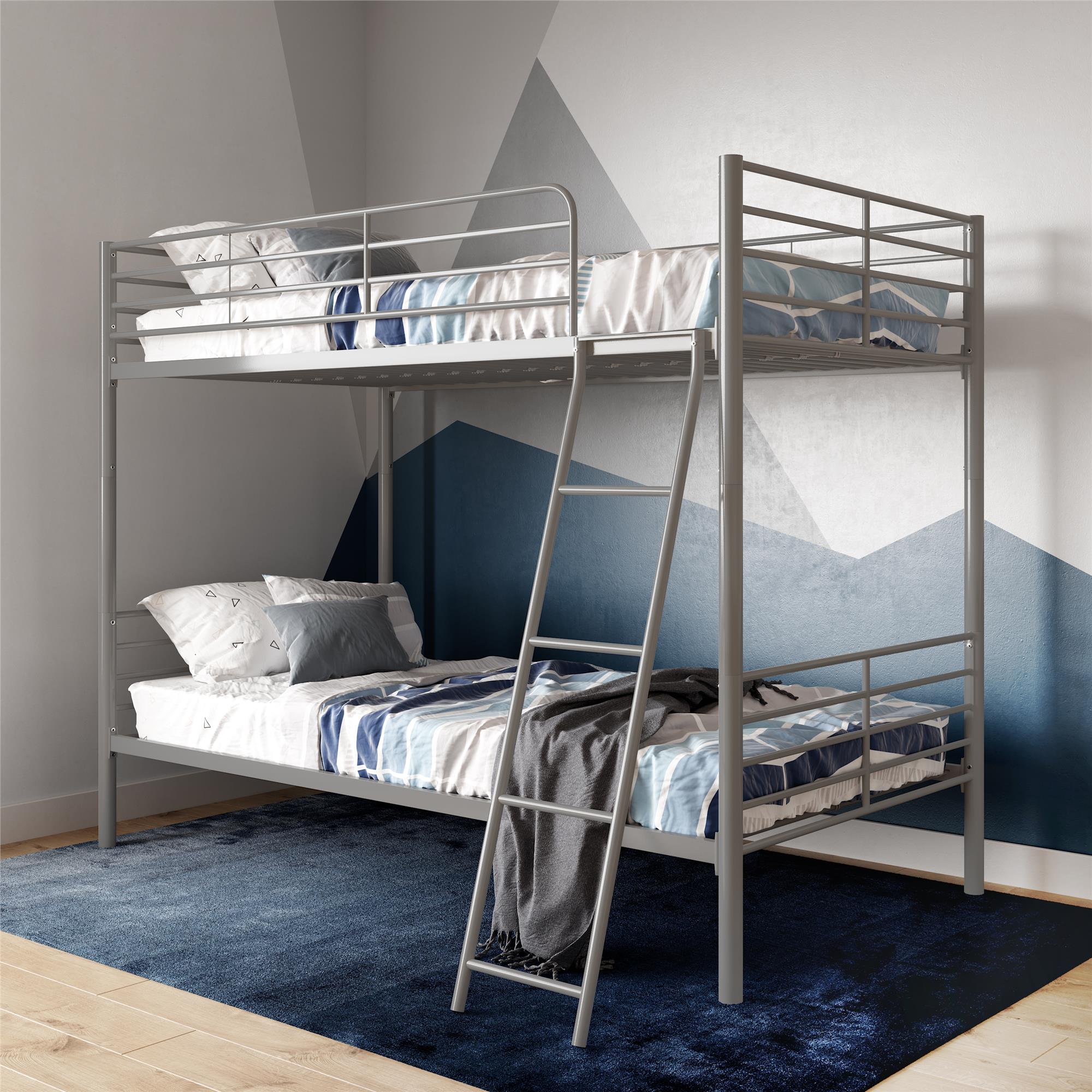 Dorel twin over full silver metal bunk bed with set of 2 mattresses deals