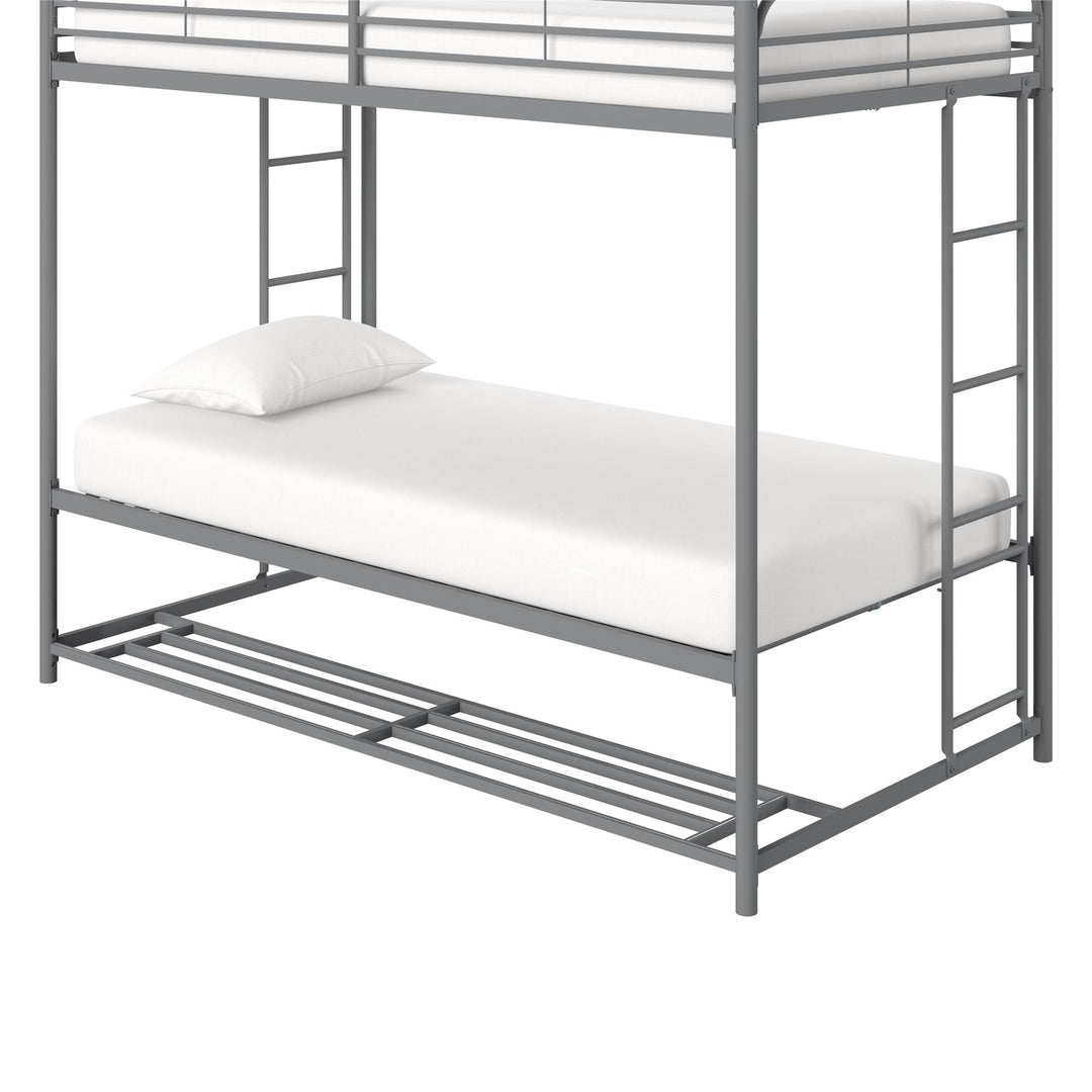 Travis Twin over Twin Metal Bunk Bed with Storage Bins - Silver - Twin-Over-Twin