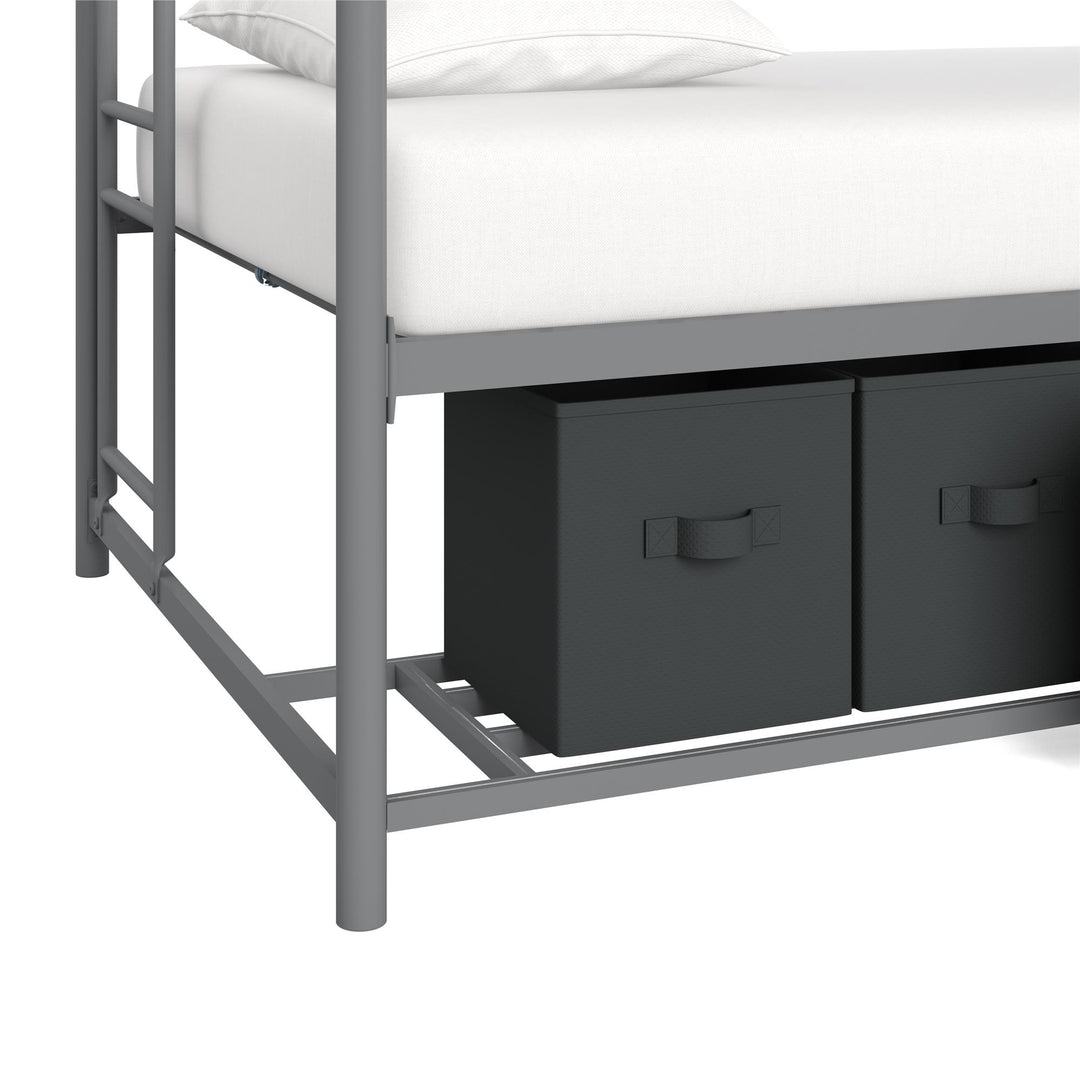 Travis Twin over Twin Metal Bunk Bed with Storage Bins - Silver - Twin-Over-Twin