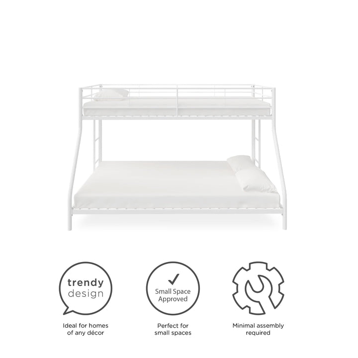 Small Space Junior Twin over Full Metal Bunk Bed - White - Twin-Over-Full