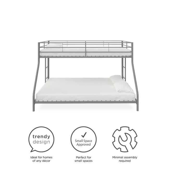 Small Space Junior Twin over Full Metal Bunk Bed - Silver - Twin-Over-Full