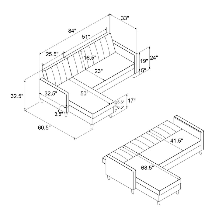 Celine Reversible Sectional Futon with Storage Chaise - Dark Gray