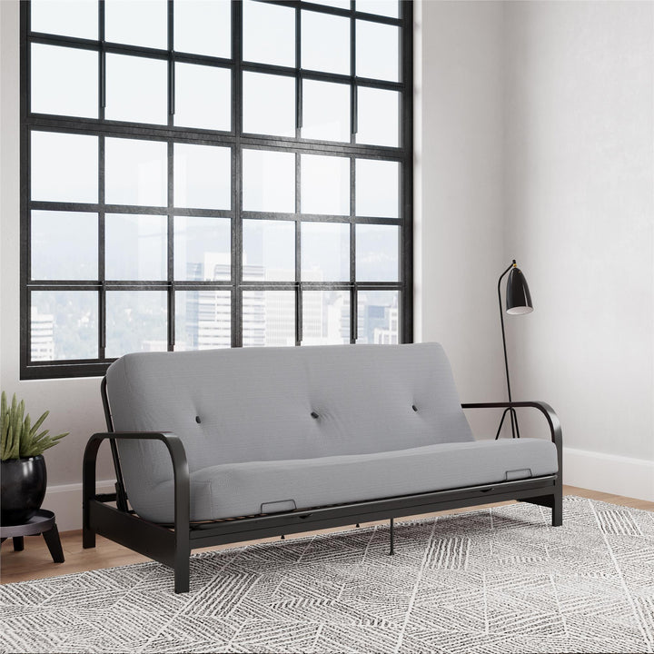 Cleo Black Metal Arm Full Size Futon Frame - Herringbone - Full