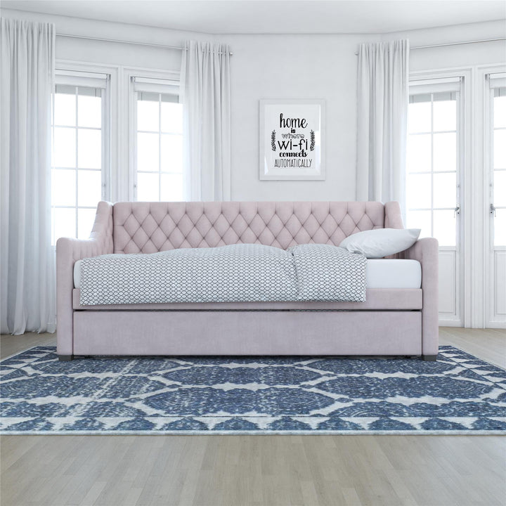 Monarch Hill Ambrosia Upholstered Daybed and Trundle Set - Pale Pink - Twin