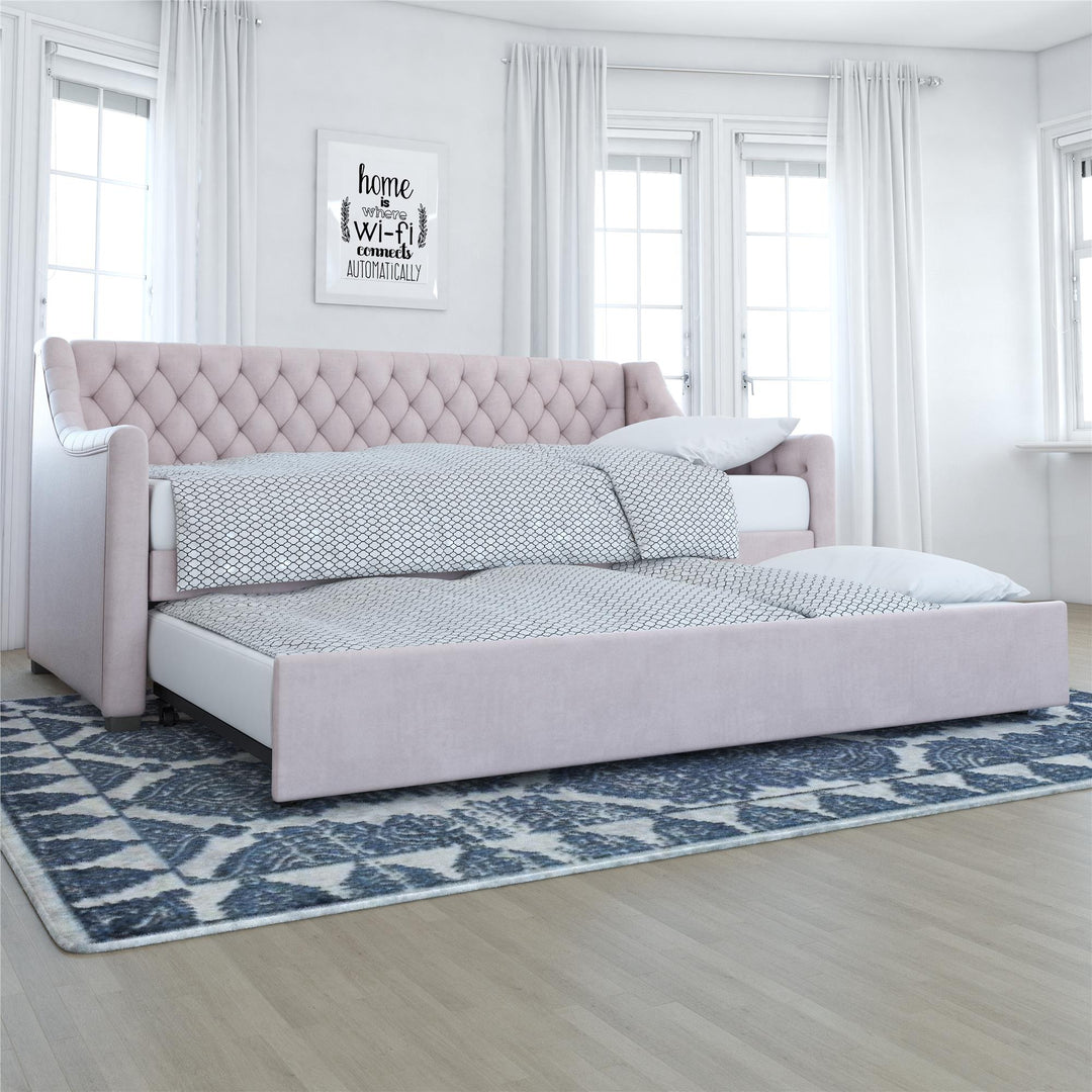 Monarch Hill Ambrosia Upholstered Daybed and Trundle Set - Pale Pink - Twin