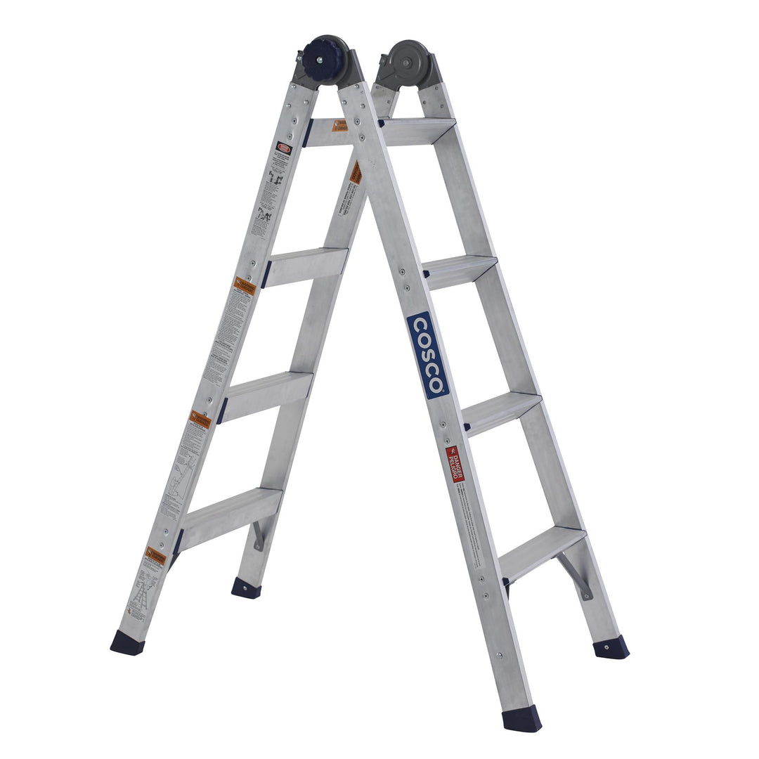 2 in 1 Step and Extension Ladder with 300 lb Weight Capacity - Silver Metallic