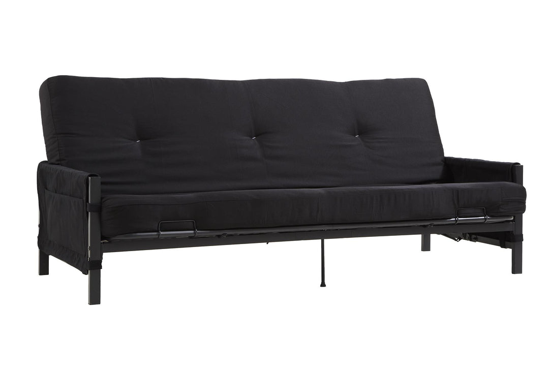 Fairview Metal and Storage Arm Futon with 6 Inch Mattress - Black