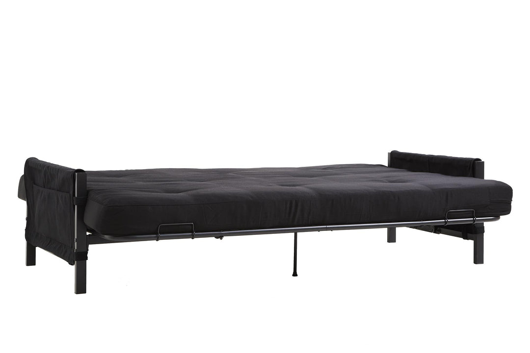 Fairview Metal and Storage Arm Futon with 6 Inch Mattress - Black