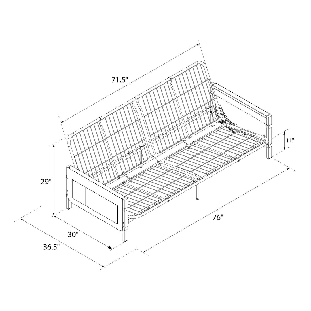 Fairview Metal and Storage Arm Futon with 6 Inch Mattress - Black