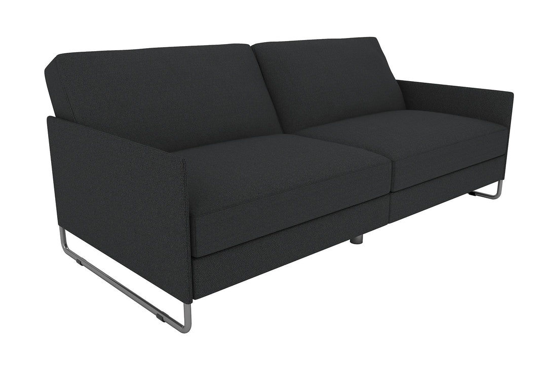 Pembroke Convertible Futon with Armrests and Metal Sleigh Legs - Gray