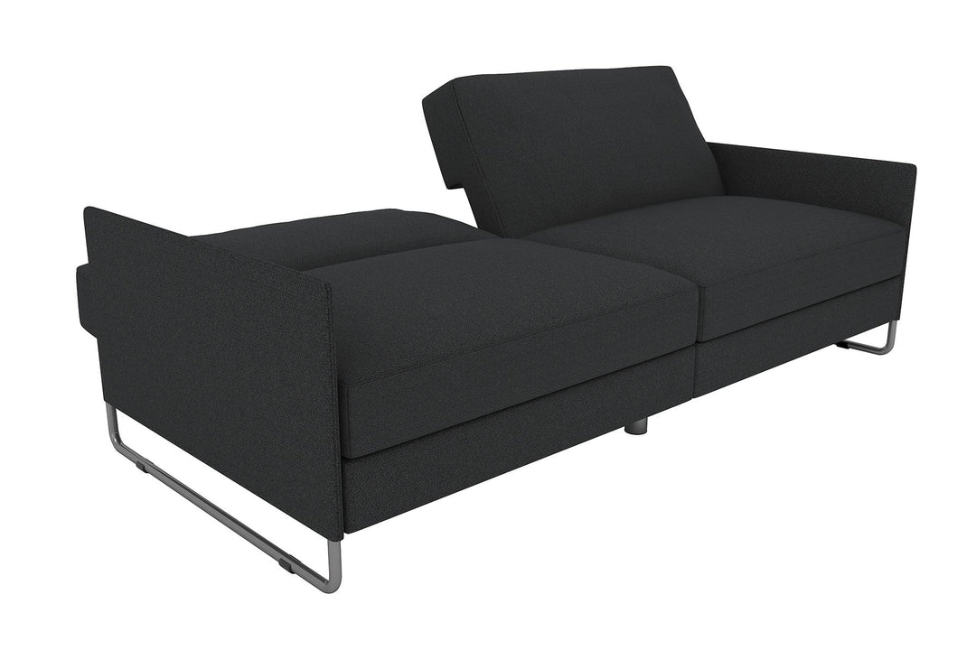 Pembroke Convertible Futon with Armrests and Metal Sleigh Legs - Gray