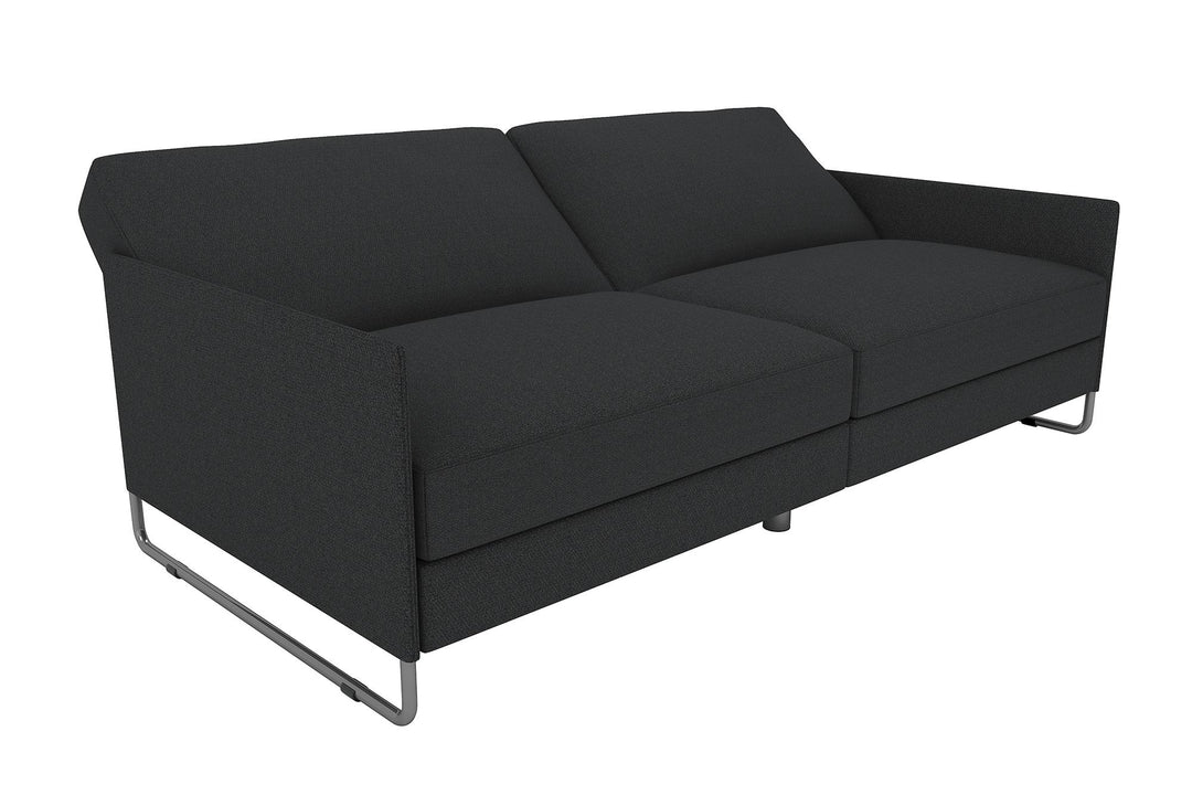 Pembroke Convertible Futon with Armrests and Metal Sleigh Legs - Gray