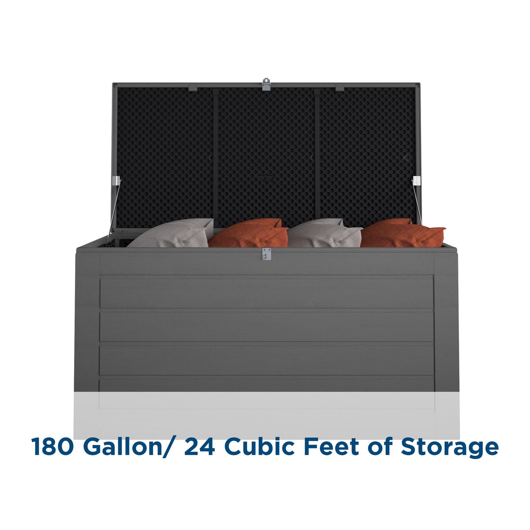 Outdoor Patio Deck Storage Box, Extra Large, 180 Gallons, Black and Charcoal - Black