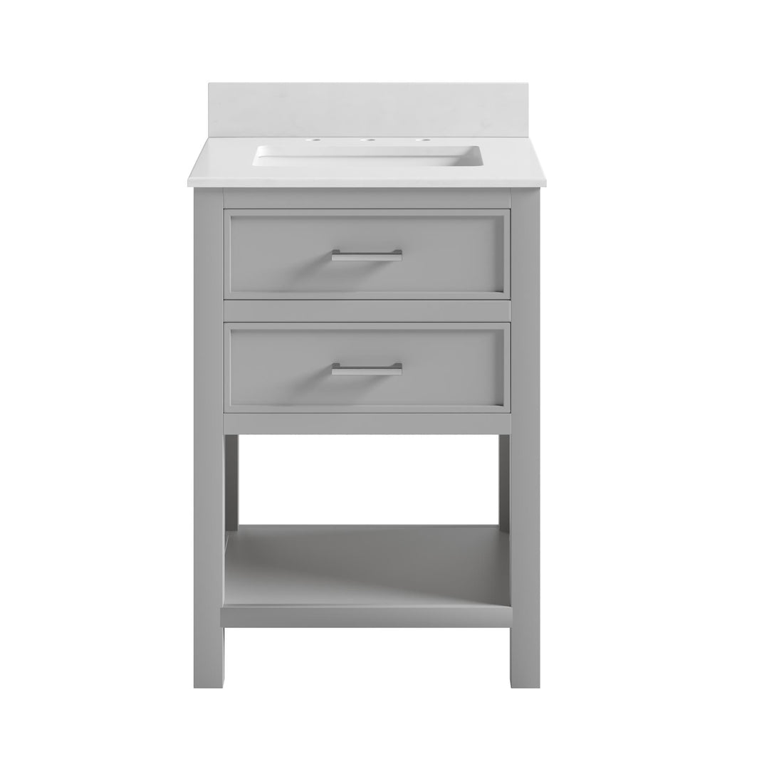 Maine 24 Inch Bathroom Vanity with Carrera Countertop and Rectangular Ceramic Sin - Gray - 24"