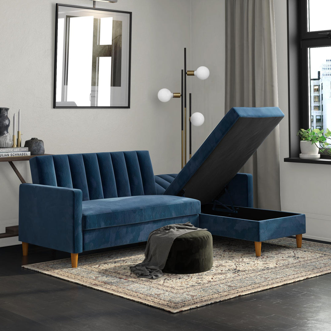 Celine Reversible Sectional Futon with Storage Chaise - Navy