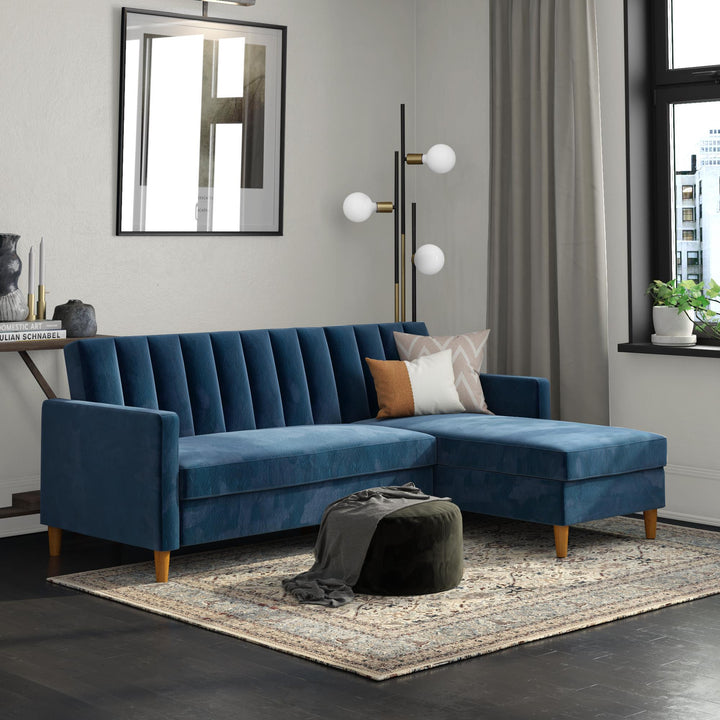 Celine Reversible Sectional Futon with Storage Chaise - Navy