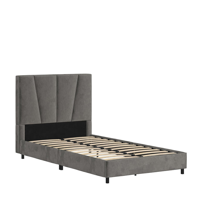 Maverick Velvet Upholstered Platform Bed with Tufted Headboard - Gray - Twin