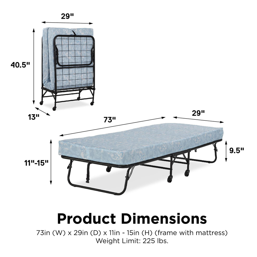 Barry Folding Cot Guest Bed with 4 Inch Mattress - Black - Twin