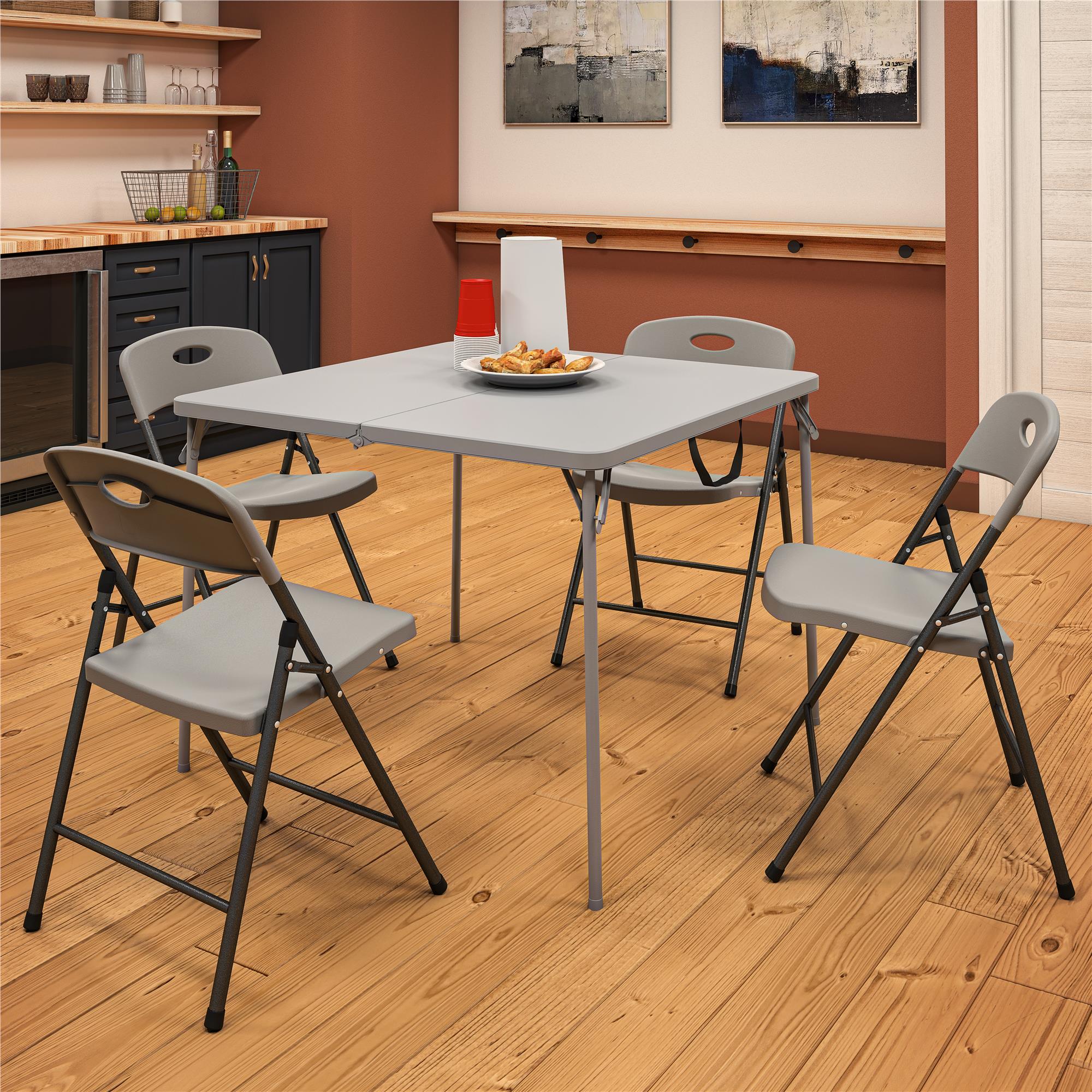 Foldable table with online chairs inside