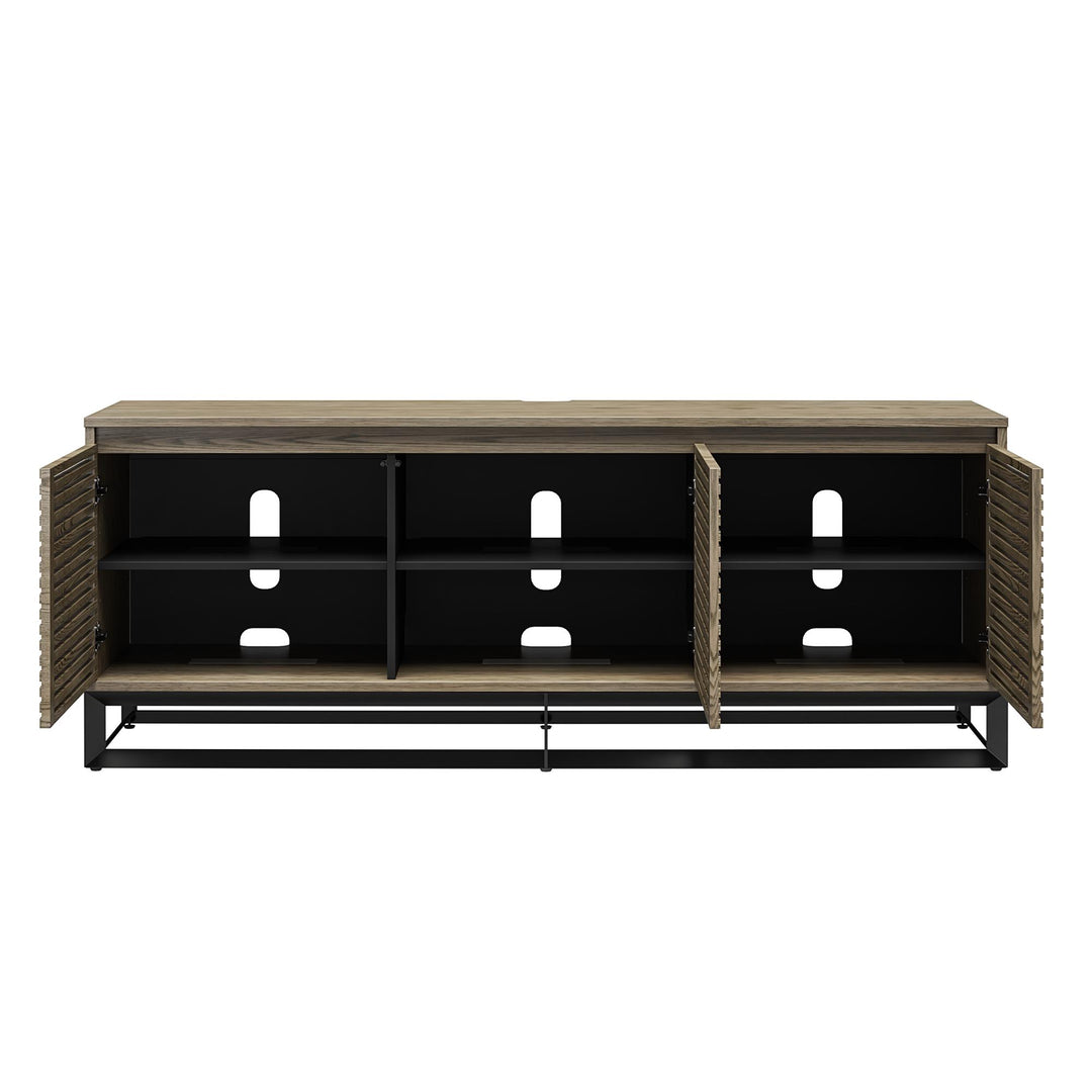 68 Inch Media Console with Beveled Steel Base for TVs up to 77 Inches - Sterling Oak Veneer