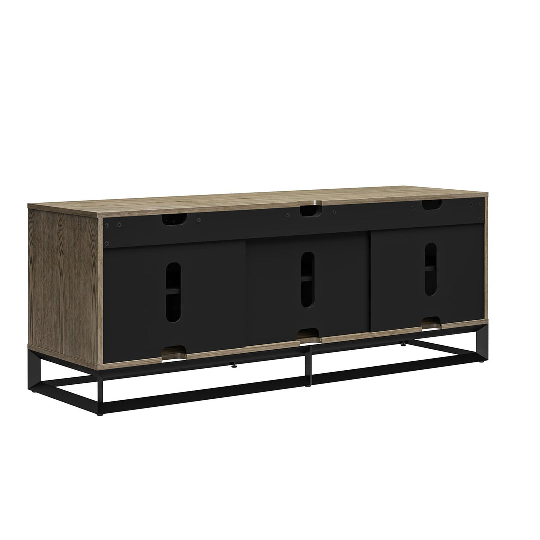 68 Inch Media Console with Beveled Steel Base for TVs up to 77 Inches - Sterling Oak Veneer