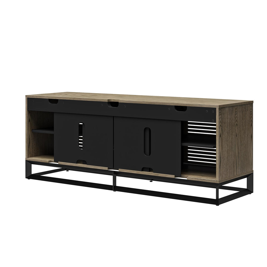 68 Inch Media Console with Beveled Steel Base for TVs up to 77 Inches - Sterling Oak Veneer