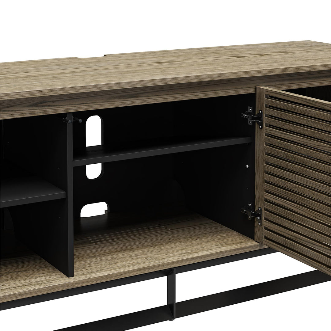 68 Inch Media Console with Beveled Steel Base for TVs up to 77 Inches - Sterling Oak Veneer