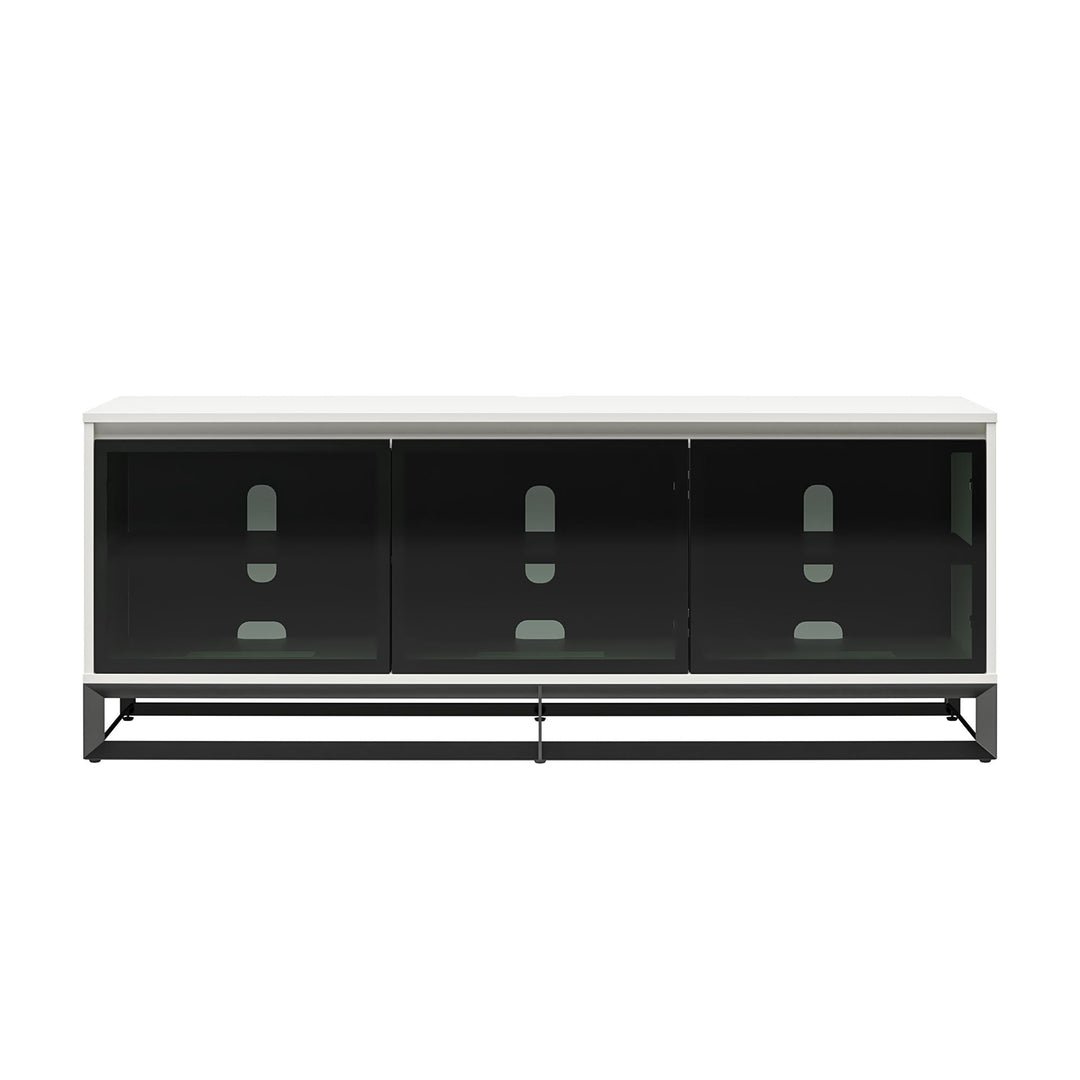 68 Inch Media Console with Beveled Steel Base for TVs up to 77 Inches - White