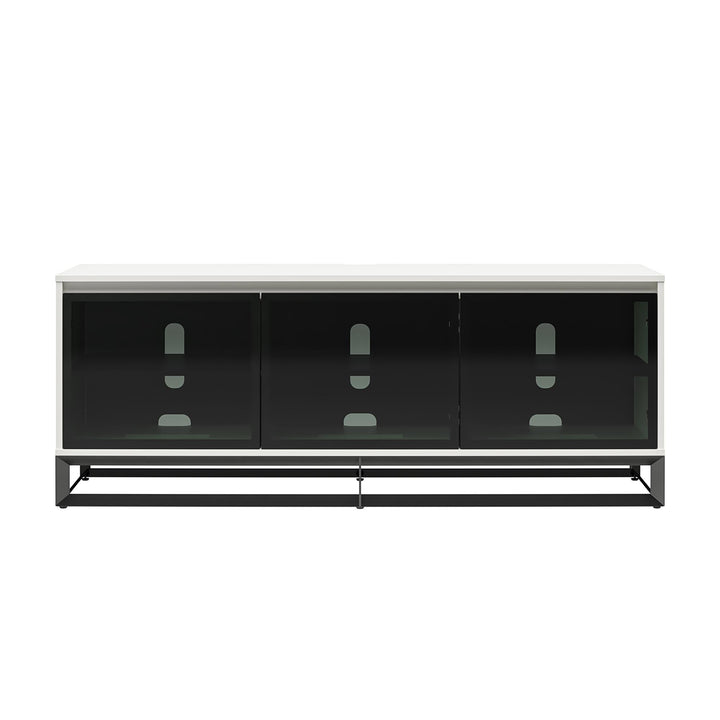 68 Inch Media Console with Beveled Steel Base for TVs up to 77 Inches - White