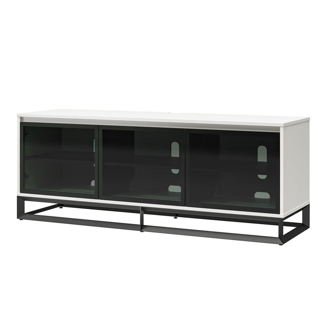 68 Inch Media Console with Beveled Steel Base for TVs up to 77 Inches - White