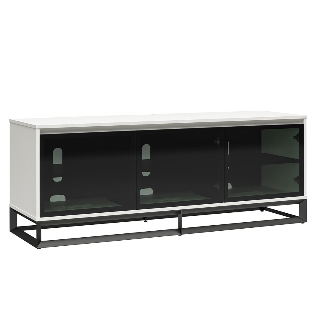 68 Inch Media Console with Beveled Steel Base for TVs up to 77 Inches - White