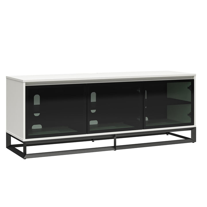 68 Inch Media Console with Beveled Steel Base for TVs up to 77 Inches - White