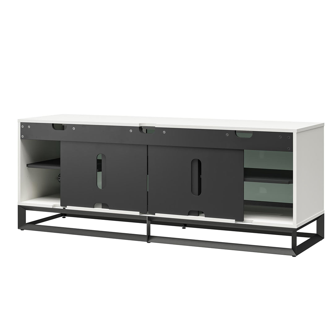 68 Inch Media Console with Beveled Steel Base for TVs up to 77 Inches - White